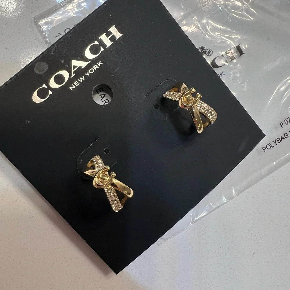 NWT Coach Gold-Tone Semi Huggie Earrings - Picture 2 of 6